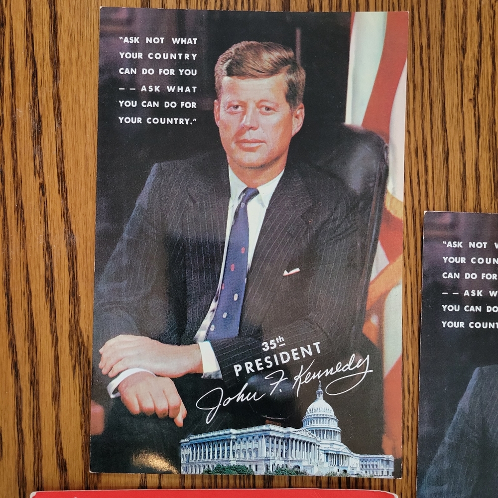 Vintage President John F. Kennedy JFK Items ~ 2 Large Postcards ~ 45 RPM